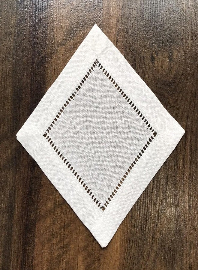 Minhcraft Ladder Hemstitch 100% White Linen Cocktail Napkins 4"x4" - A Dozen Cloth Napkin Coasters-Set of 12 Linen Beverage Party Cocktail Napkin - Image 5